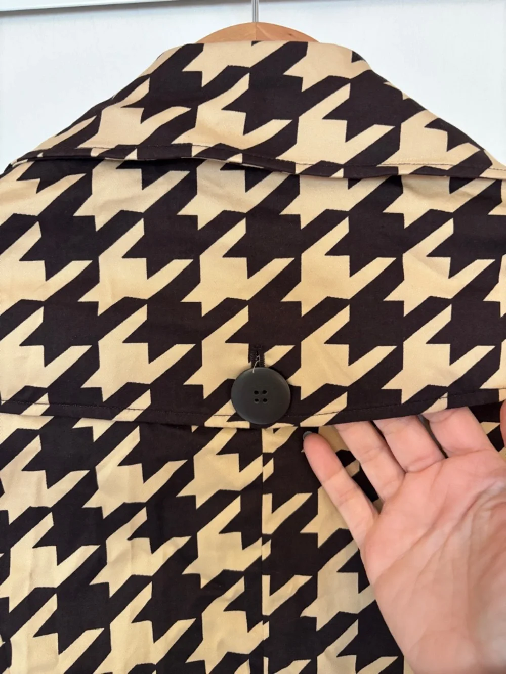 Brown Houndstooth Trench Size XS French Timeless Romantic Quiet Luxury Feminine - Picture 6 of 15